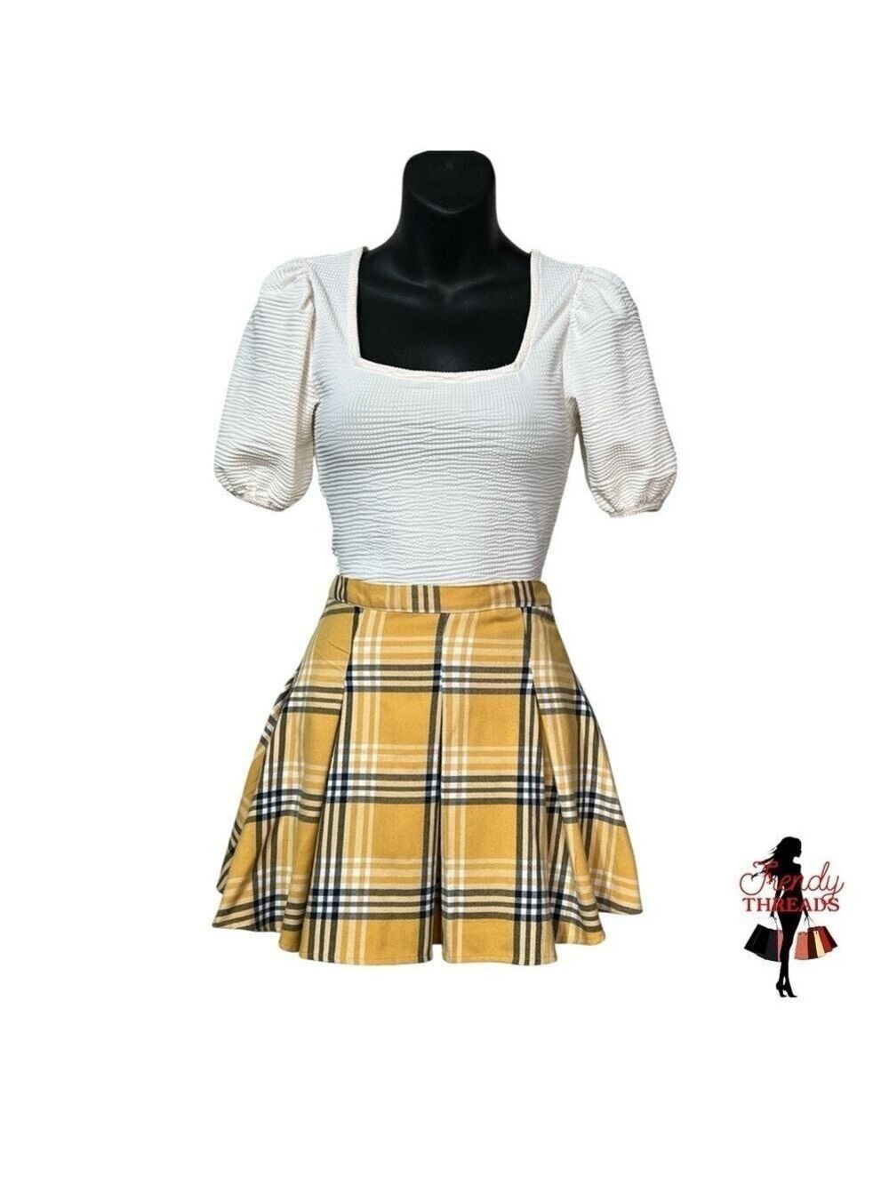 SO Juniors XS 0 Yellow Plaid High-Rise Pleated Flare Mini Skirt School Preppy
